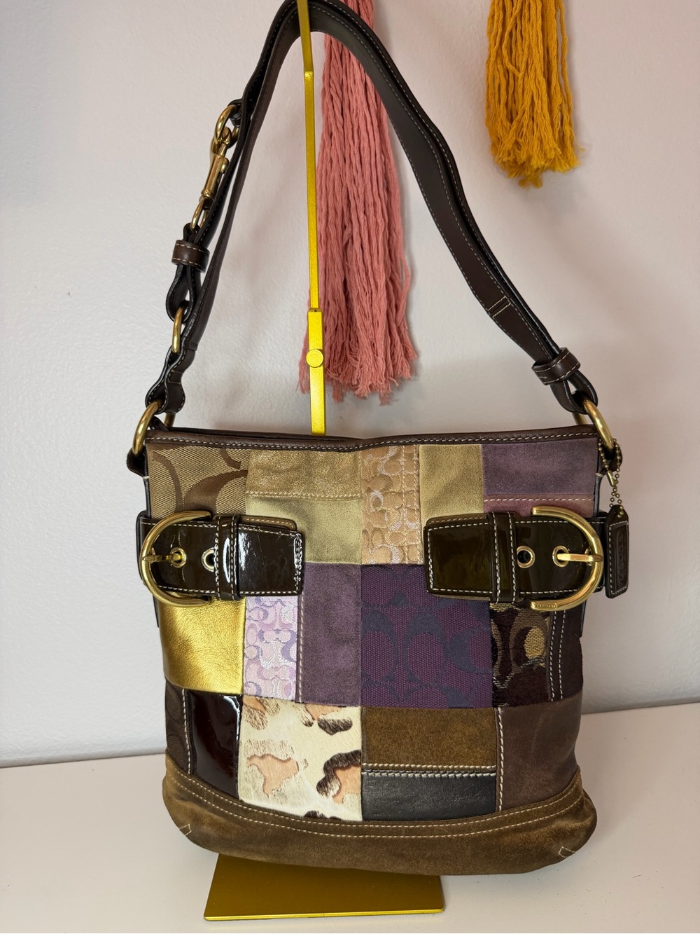 Patchwork Shoulder Bag in Brown and Gold